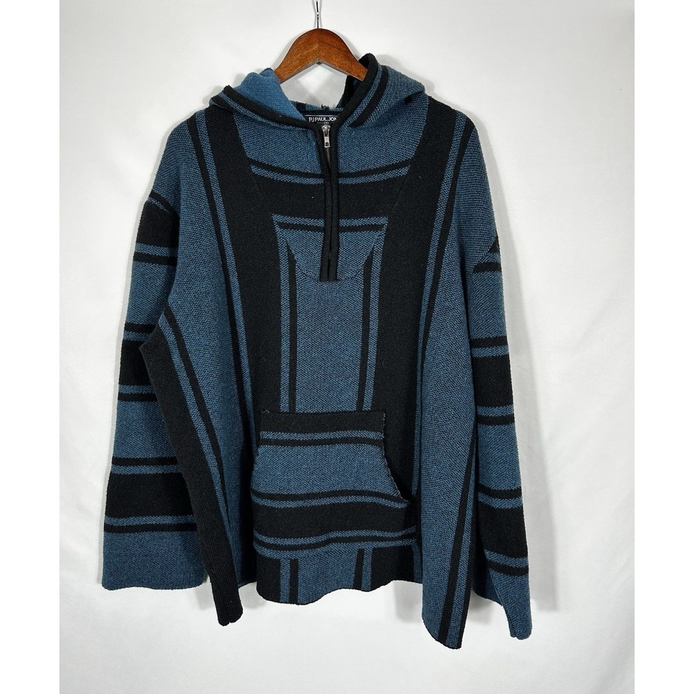 PJ Paul Jones Baja Hoodie Sweater Mens 2XL Blue Black Striped Cali Skater Surfer